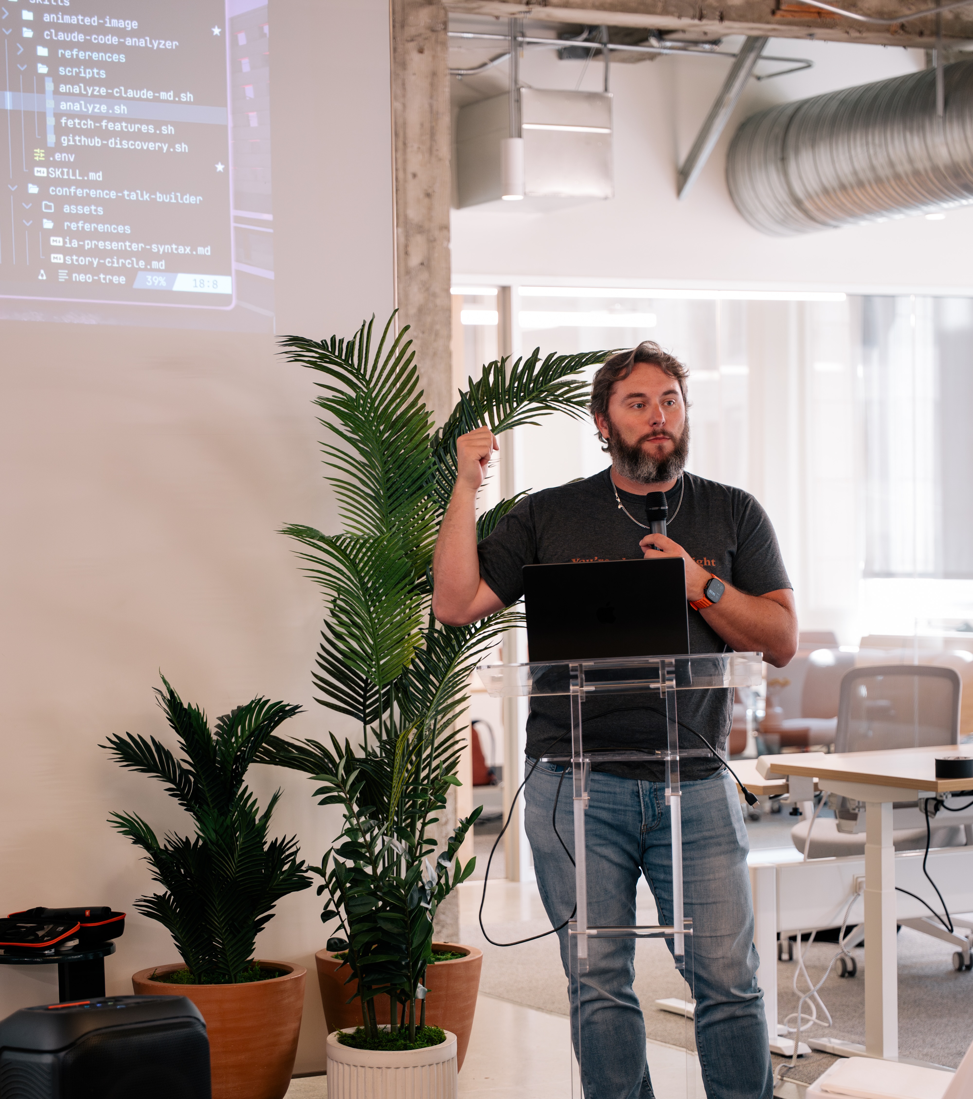 Giving a presentation at the WorkOS office on Claude Skills